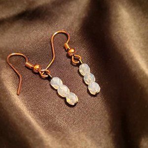 Genuine Rose Quartz Faceted Beaded Dangle Copper Earrings
